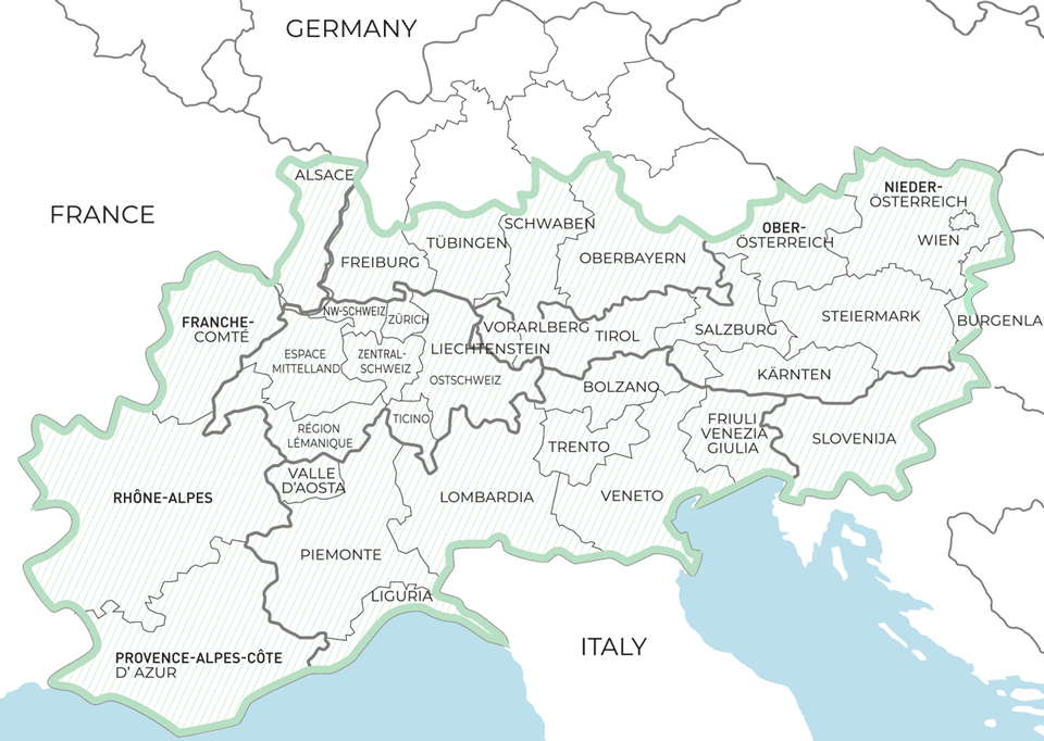 Map of Dualplus Interreg Project region